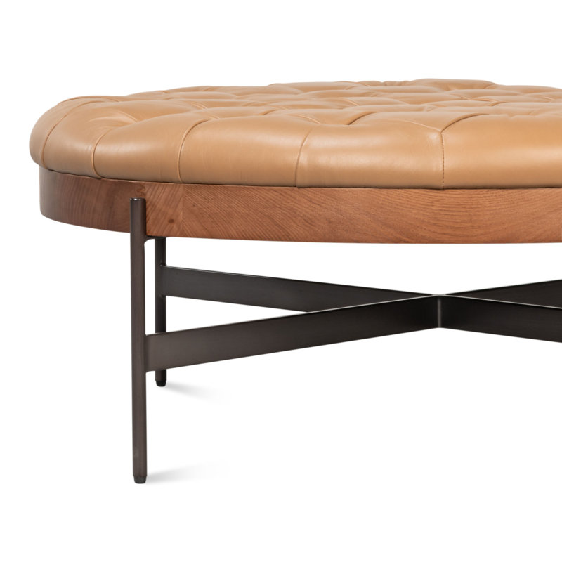 Corbet Round Ottoman, Caramel Brown