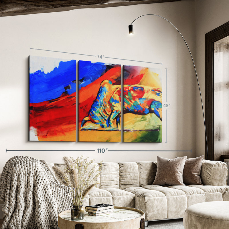 Impression sur toile Taureau coloré, H 48 po x l 74 po x P 1,25 po