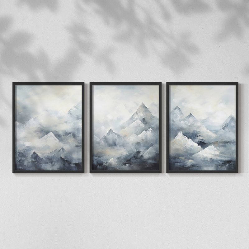 Lanscape Study  Series  LXI  -Set Of 3 Framed Giclee Prints -Ready to Hang, 28" H x 22" W, Black Framed