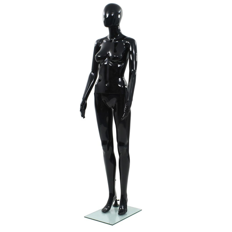 Mannequin femme avec base en verre vidaXL, Noir lustré