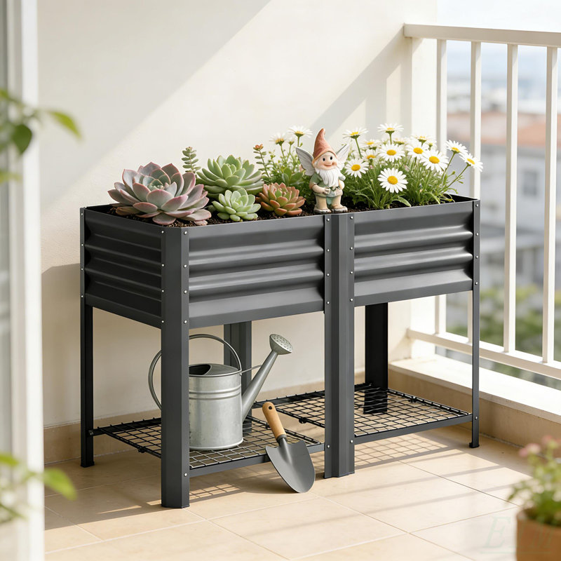 Patio Planter Box,Outdoor Elevated Planter Box,Raised Garden Bed, Dark Gray