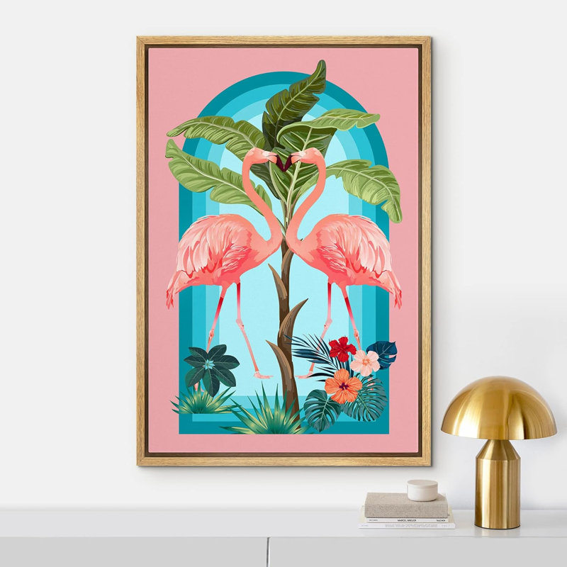 Adolescents lumineux, fleurs tropicales, flamant rose, Naturel, H 24 po x l 16 po