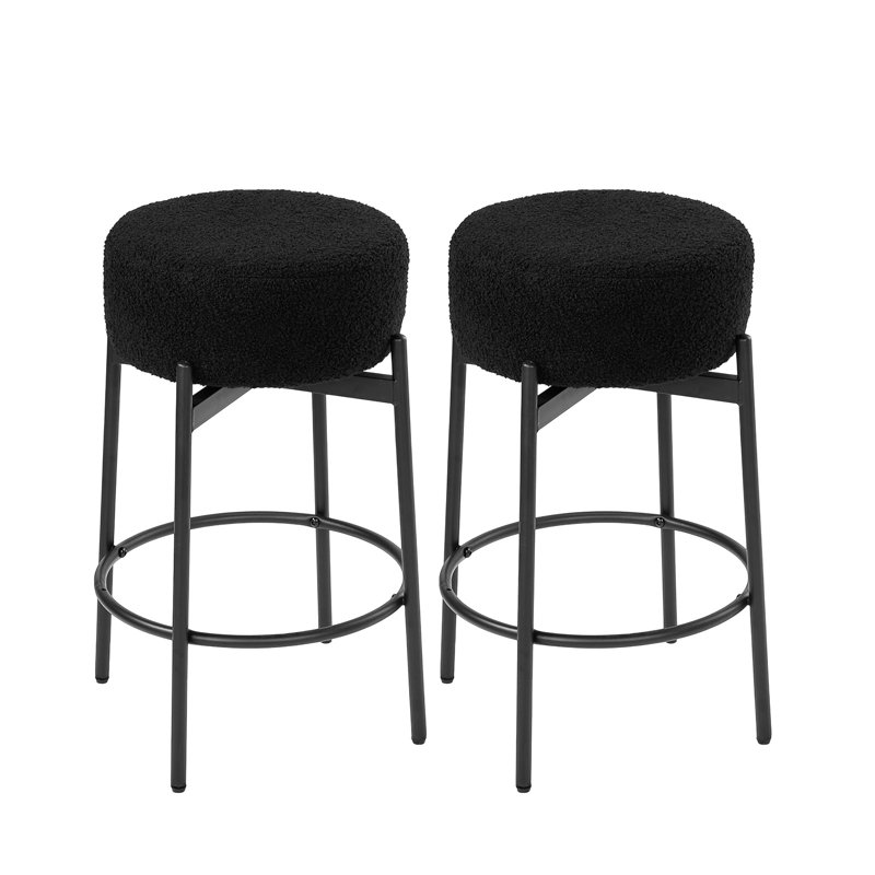 Ensemble de 4 tabourets de bar pivotants de 24 pouces avec siège en molleton noir, Noir, 2