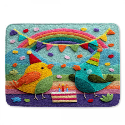 Felt Birds With Rainbow Bath Mat