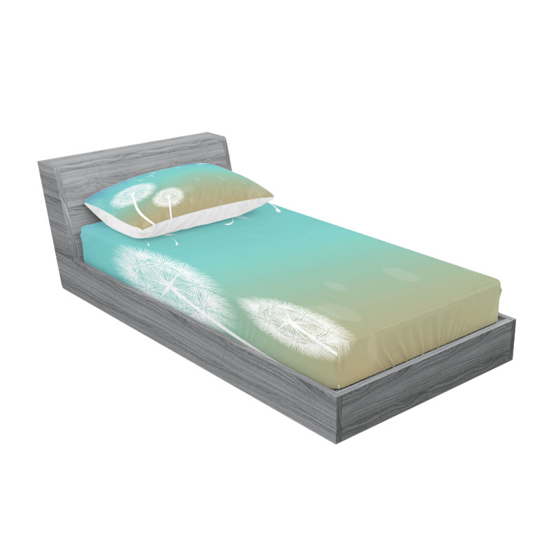 Drap-housse et coussin décoratif pissenlit Ambesonne, Ensemble de draps-housses pour lit simple + 2 taie