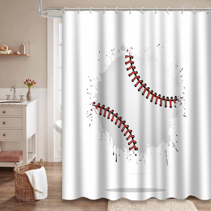 Rideau de douche abstrait abstrait style baseball à motif grunge avec 12 crochets, L 72 po x l 78 po