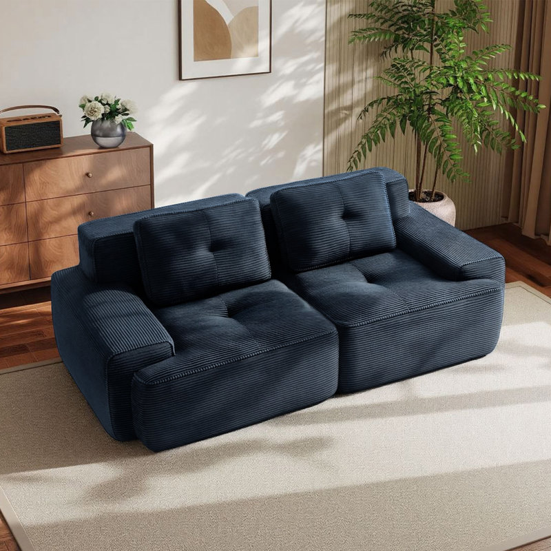 Canapé modulaire en L 82 po, Bleu
