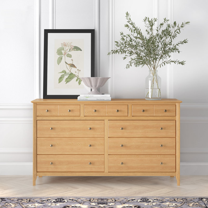 Commode double en bois massif à 9 tiroirs 65,5 po Fitz, Brun