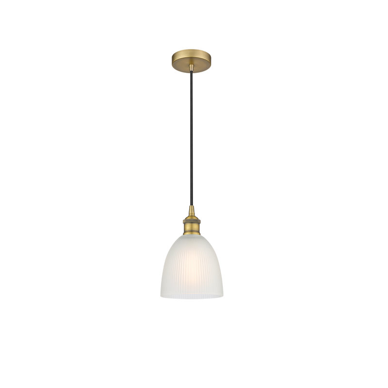 Luminaire suspendu en forme de dôme à 1 lumière Philomene, Blanc, Laiton brossé