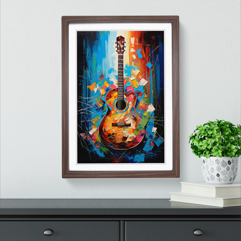 Acoustic Guitar Modern Art - Framed Print, Walnut Framed, 34cm H x 25cm W x 2cm D