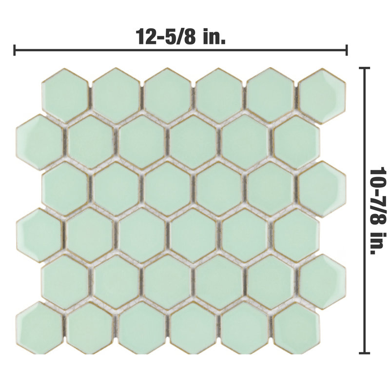 Hudson Due 2" X 2" Hex Porcelain Mosaic Floor and Wall Tile, Light Green