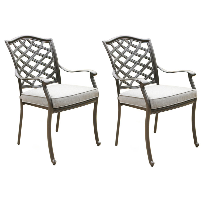 Chaise de patio d'extérieur en aluminium avec coussin, ensemble de 2 chaises de cuisine