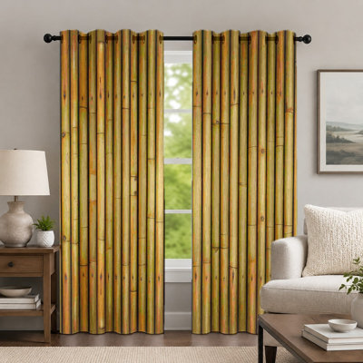 2 pièces rideaux en bambou naturel, rideau de style zen, rideaux à œillets à texture orientale rustique à motif oriental, habillage de fenêtre pour le décor de la chambre à coucher