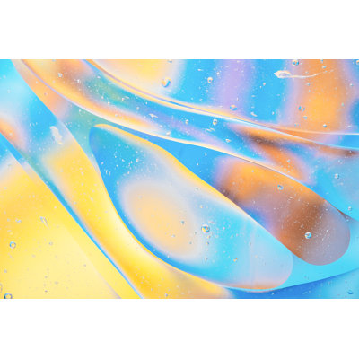 " Flowing Glass, Blue, Yellow, Bubbles, Abstract, Orange "