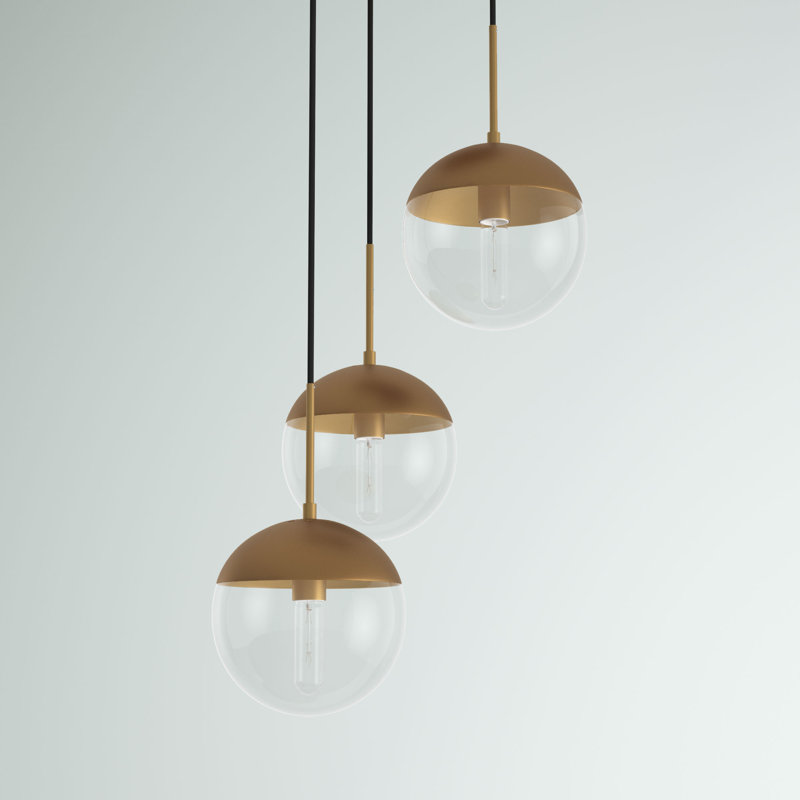 Yearby Dimmable Globe Cluster Pendant, Brass, Clear, 3 Lights