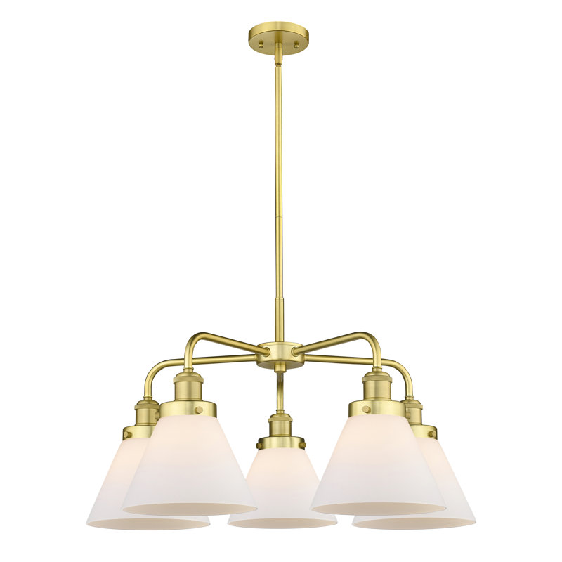 Lustre suspendu 5 lumières Cone, Blanc mat, Or satiné