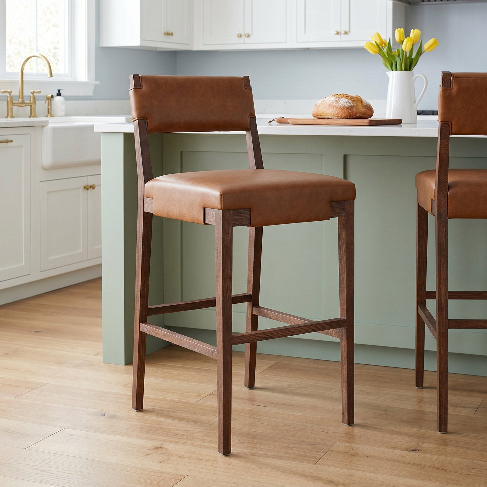Bilbrey Bar and Counter Stool, Brown, Brown Genuine Leather, Bar Stool (31.25" Seat Height)