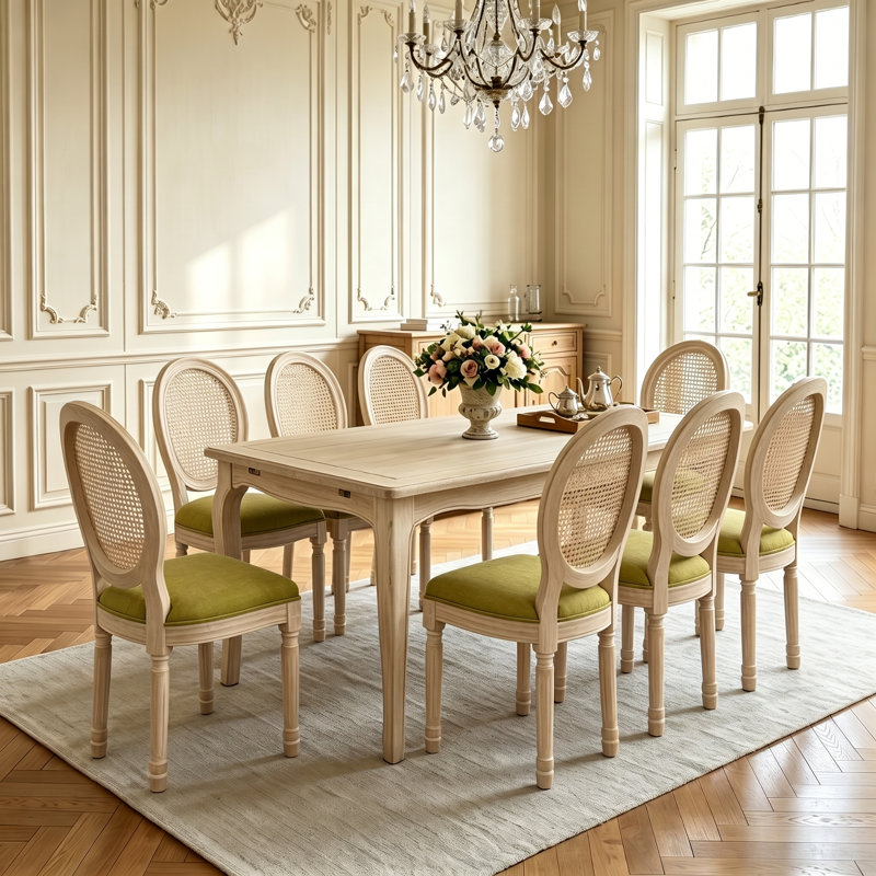 Chaises de salle à manger French Country, chaises rembourrées avec dossier rond en rotin naturel, pour le salon, la cuisine, le restaurant, vert