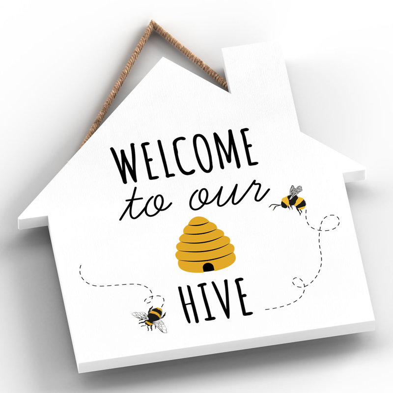 Bee Welcome to Our Hive Wall Décor Wooden House Plaque, 9.9cm H x 9.9cm W x 0.5cm D