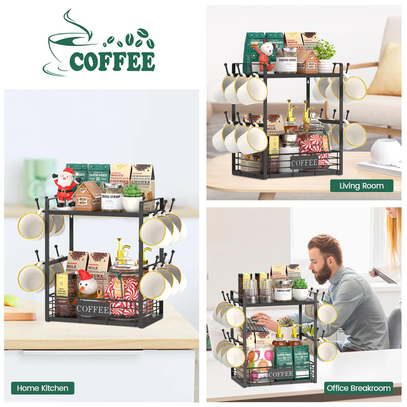 Multi-Functional 2 Tier Mug Tree Rack, Black