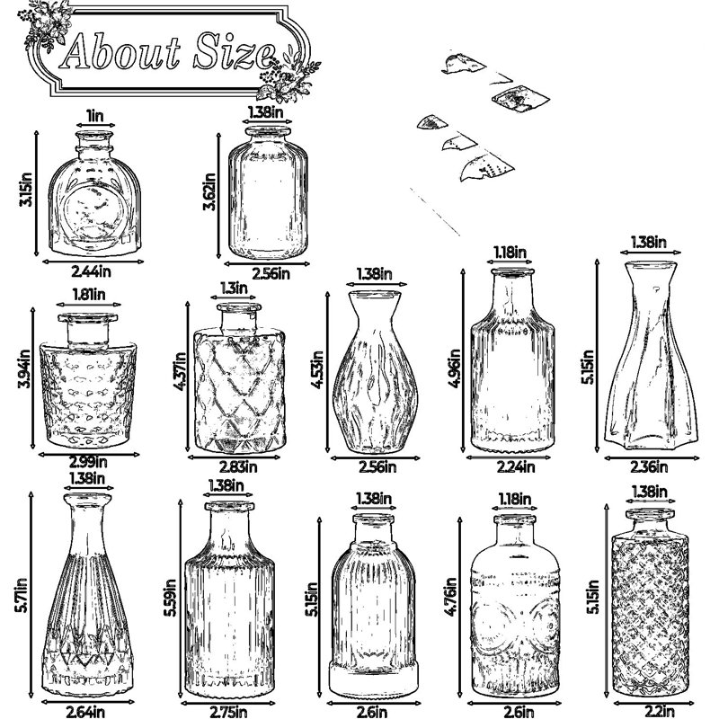 Ensemble de 12 vases en verre gravé gravé avec base lestée - décor rétro brun caramel