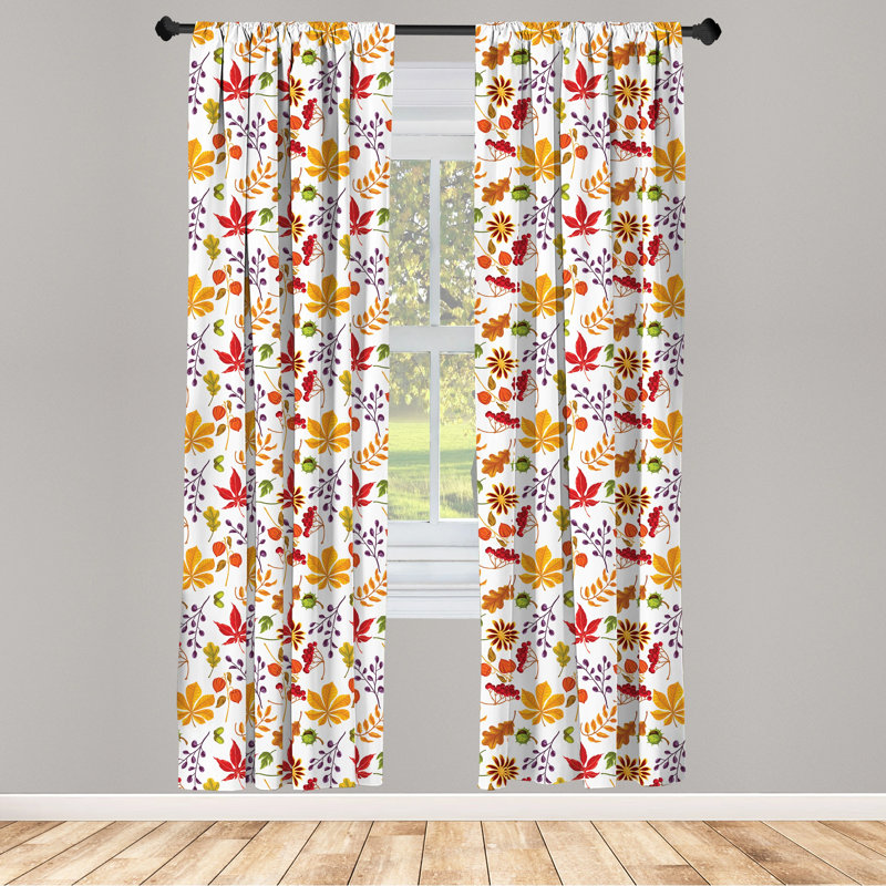 Fall Floral Semi-Sheer Rod Pocket Curtain Panels, 28" x 84"