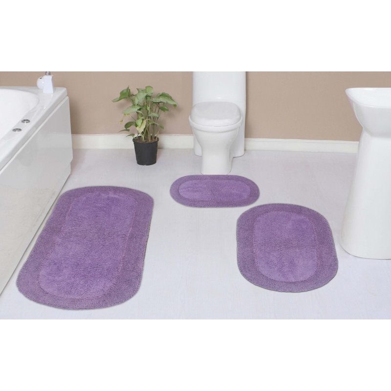 Lona Double Ruffle 100% Cotton Bath Rugs (Set of 3), Purple