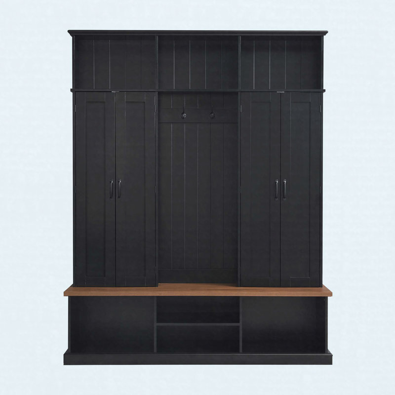 62.2" Farmhouse Entryway Hall Tree with Bench, Coat Rack Storage Cabinet with Hooks and Cubbies