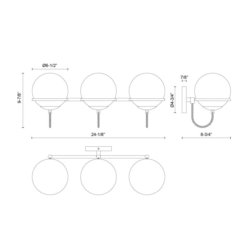 Matte Black and Opal Glass 3-Light Vanity Fixture