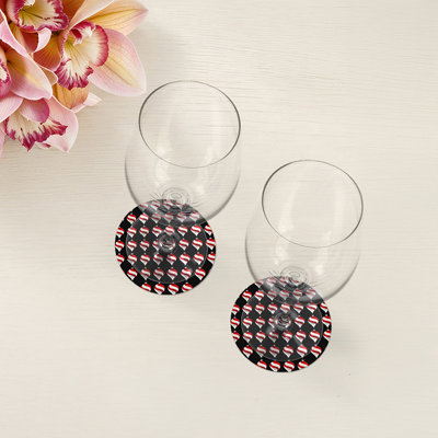 Xmas Ornament Black Vegan Leather Round Coasters