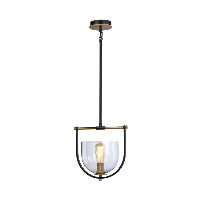 Luminaire suspendu 1 lumière Cheshire, Noir et laiton