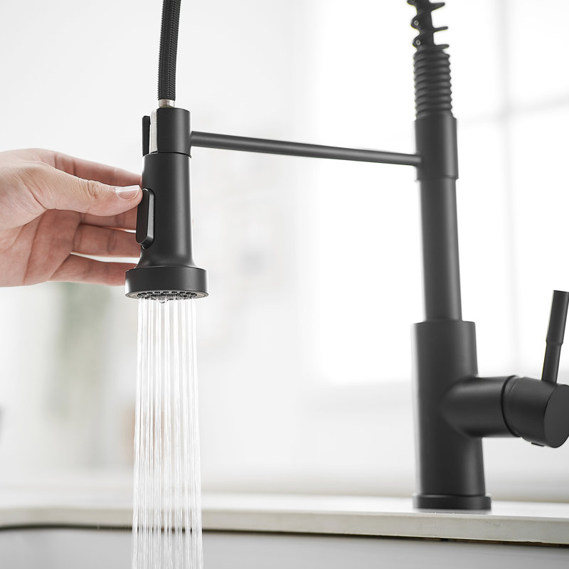 Robinet de cuisine en acier inoxydable noirci avec douchette extractible et poignée simple en noir pour les maisons modernes
