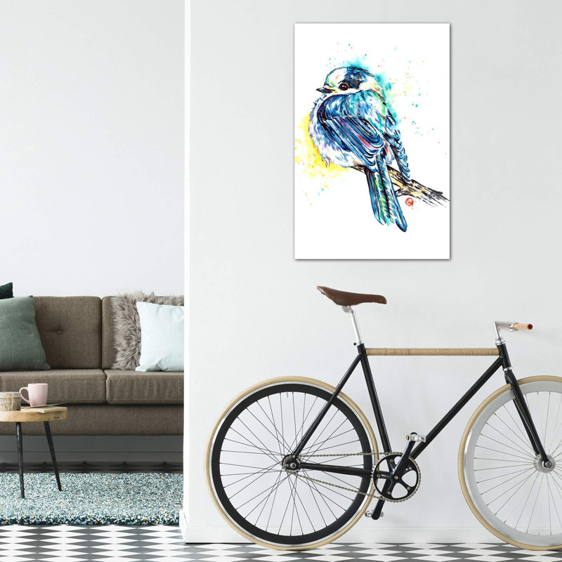 «Canada Jay» par Lisa Whitehouse - impression d'art graphique, H 12 po x l 8 po x P 0,75 po, Toile tendue, Pas de tapis