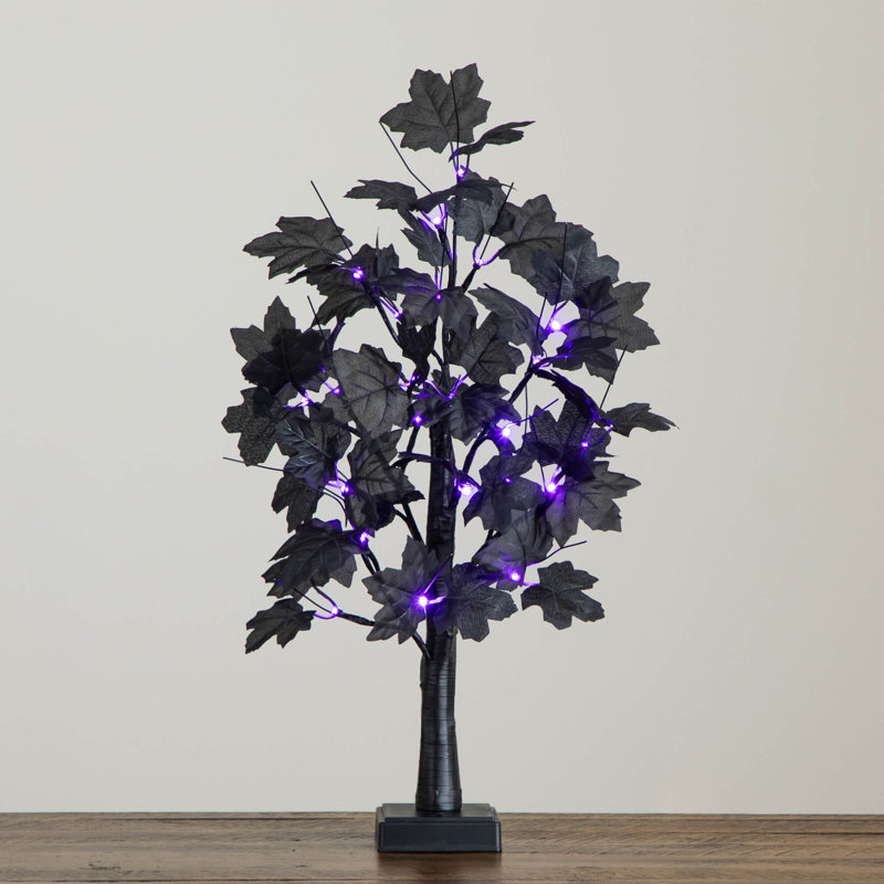2 pi. Arbre d'érable artificiel pré-éclairé avec 24 lumières DEL orange et mauves