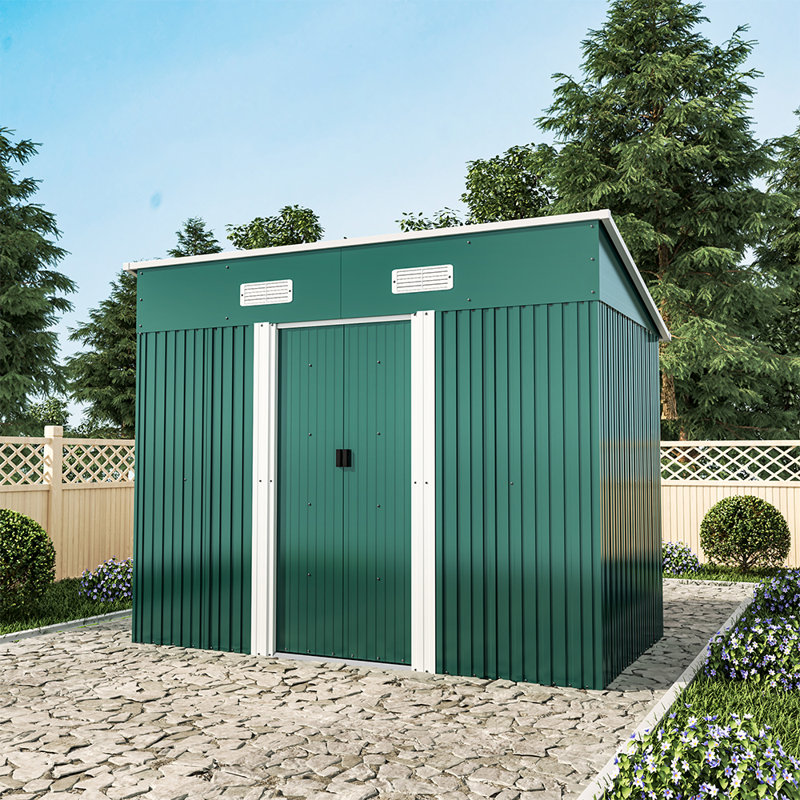 8ft. W x 4ft. D Metal Pent Garden Shed, Green