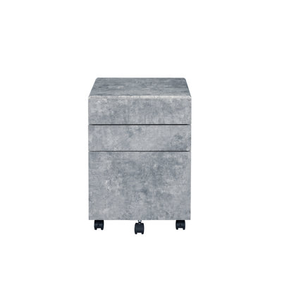 Classeur à 3 tiroirs en faux béton et finition argentée, style gris