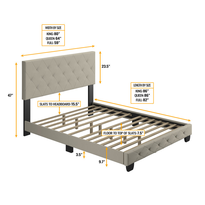 Chloe Gray Linen Upholstered Platform Bed Frame with Tufted Headboard