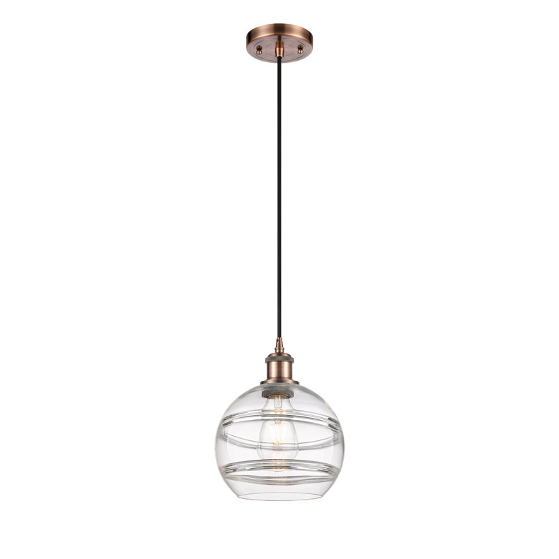 Luminaire suspendu 1 lumière Ballston Natick, H 9,88 po x l 8 po x P 8 po, Transparent, Cuivre antique