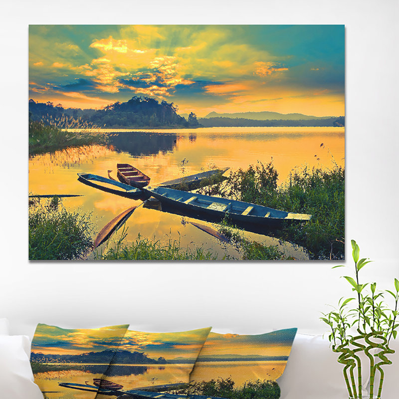 «bateau on water twilight after printing after coucher, H 20 po x l 20 po x P 1 po, Toile tendue