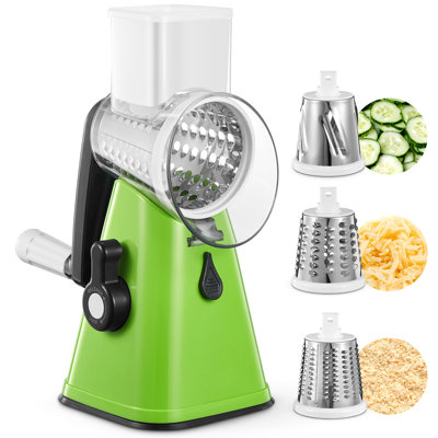 Rotary Cheese Grater with 3 Interchangeable Blades - Handheld Kitchen Shredder for Cheese, Vegetables, Nuts & Chocolate