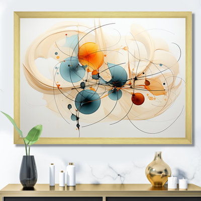 Teal Orange Line Art Conceptual Abstracts II - Art mural