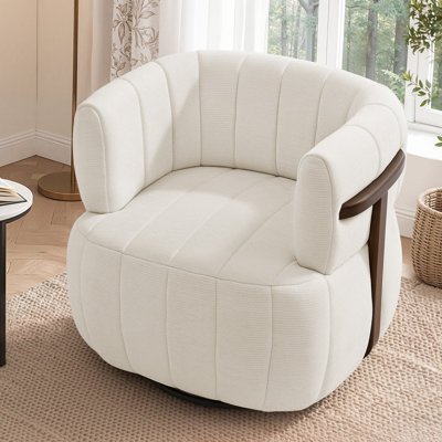 Annecy Swivel Upholstered Barrel Chair with Solid Wood Arm Frame