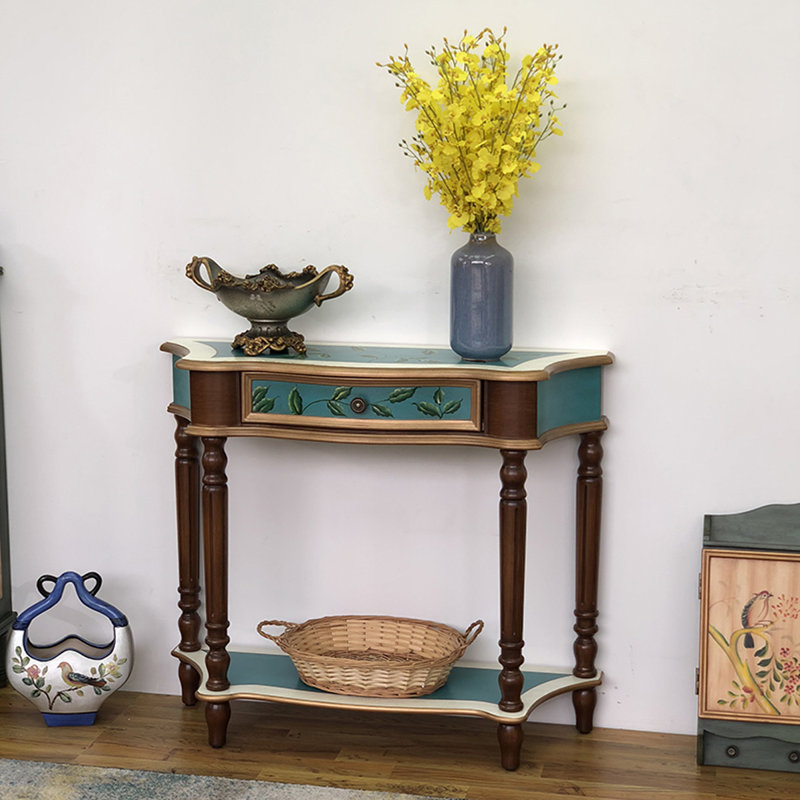 36.61" Blue Rectangular Solid Wood Console Table