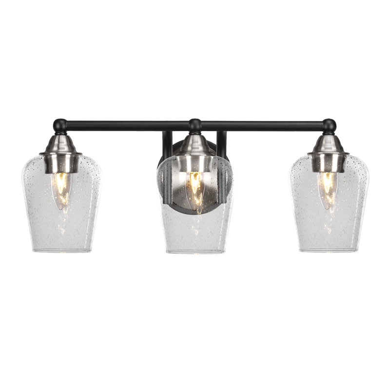 Barre d'éclairage de salle de bain 3 lumières Michell, Noir mat / nickel brossé, Bulle transparente