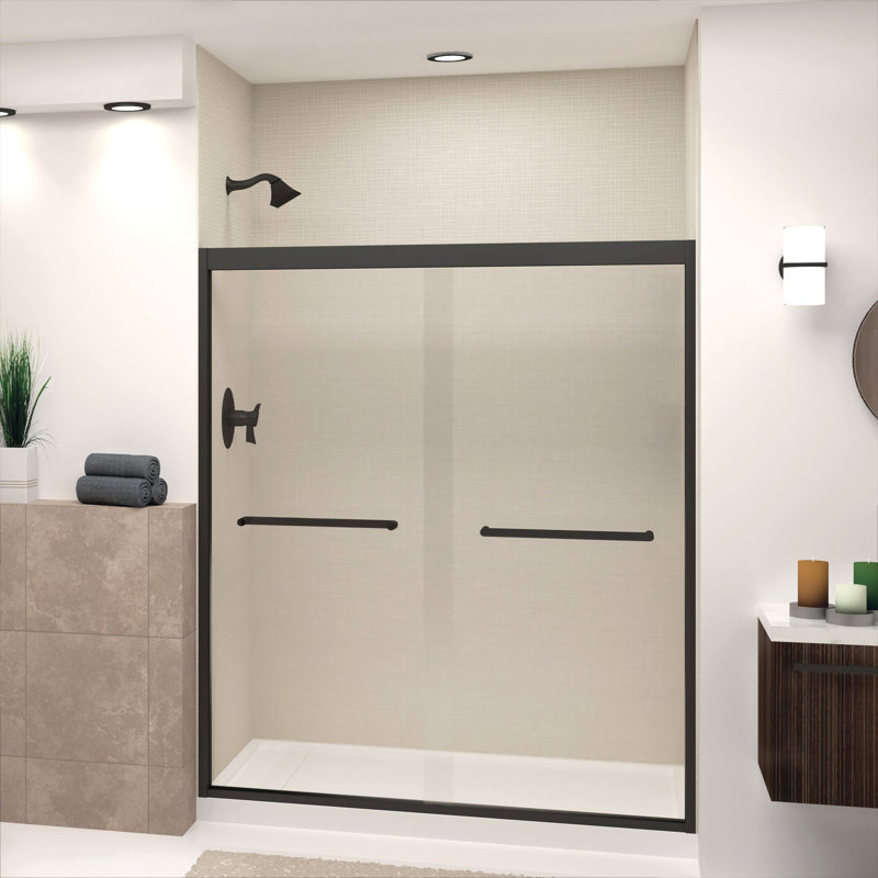 Porte de douche sans cadre Transoli Frederick de l 60 po x H 70 po, verre trempé transparent de 5/16 po, Noir