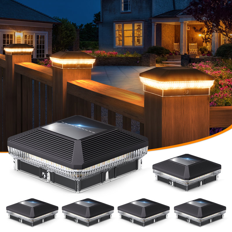 Matte Black Solar Powered Integrated LED Fence Post Cap Light Pack