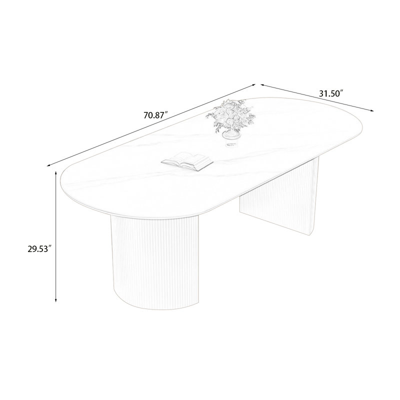 Table de salle à manger blanche + pierre ovale frittée + bois manufacturé, H 29,53 po x L 70,87 po x l 31,5 po