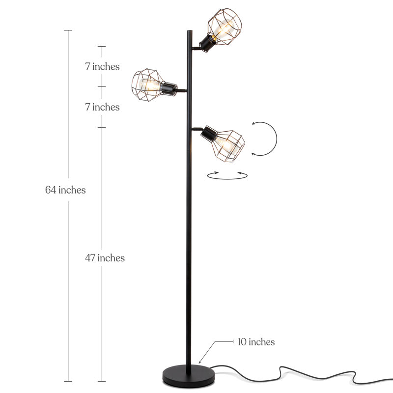 Robin Adjustable 3-Head Industrial Black LED Floor Lamp with Vintage Edison Bulbs