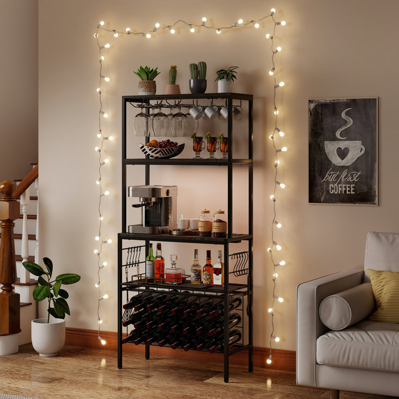 Wine Organizer Grey Multi-Tier Bakers Rack With Mug Holders & 24 Bottle Holders
