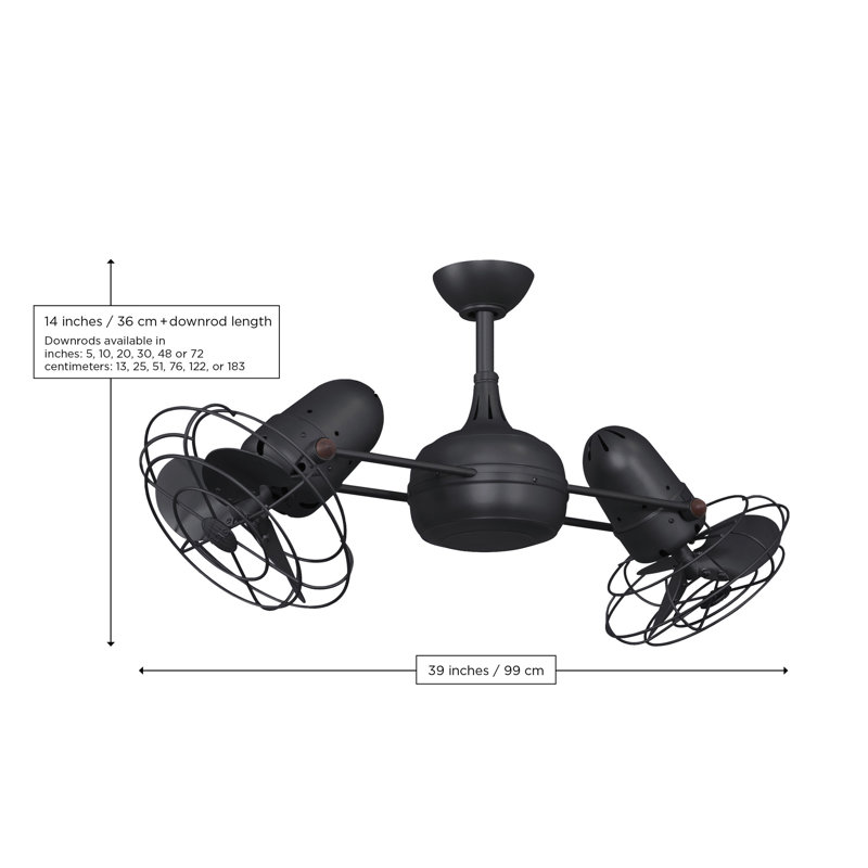 39" Dagny Dual Rotational 3 Blade Ceiling Fan with Remote, Matte Black